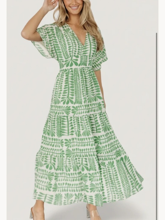 Baltic Born Dresses & Skirts - Baltic Born Green Botanical V-Neck Tiered Maxi Dress